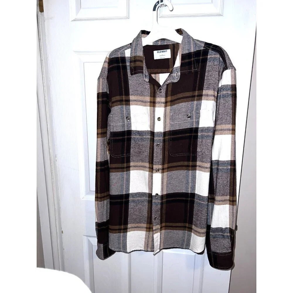 OLD NAVY Double-Brushed Women’s Flannel Plaid Button Long Sleeve Shirt Sz L